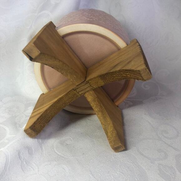 Geo Ceramic Planter 6.25" on Wooden stand - Picture 4 of 4